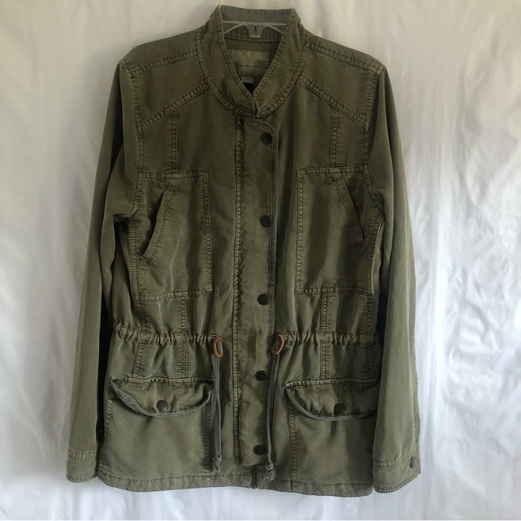 Hinge Olive Green Utility Military Inspired Lightweight Zip Snap Jacket - Picture 3 of 14